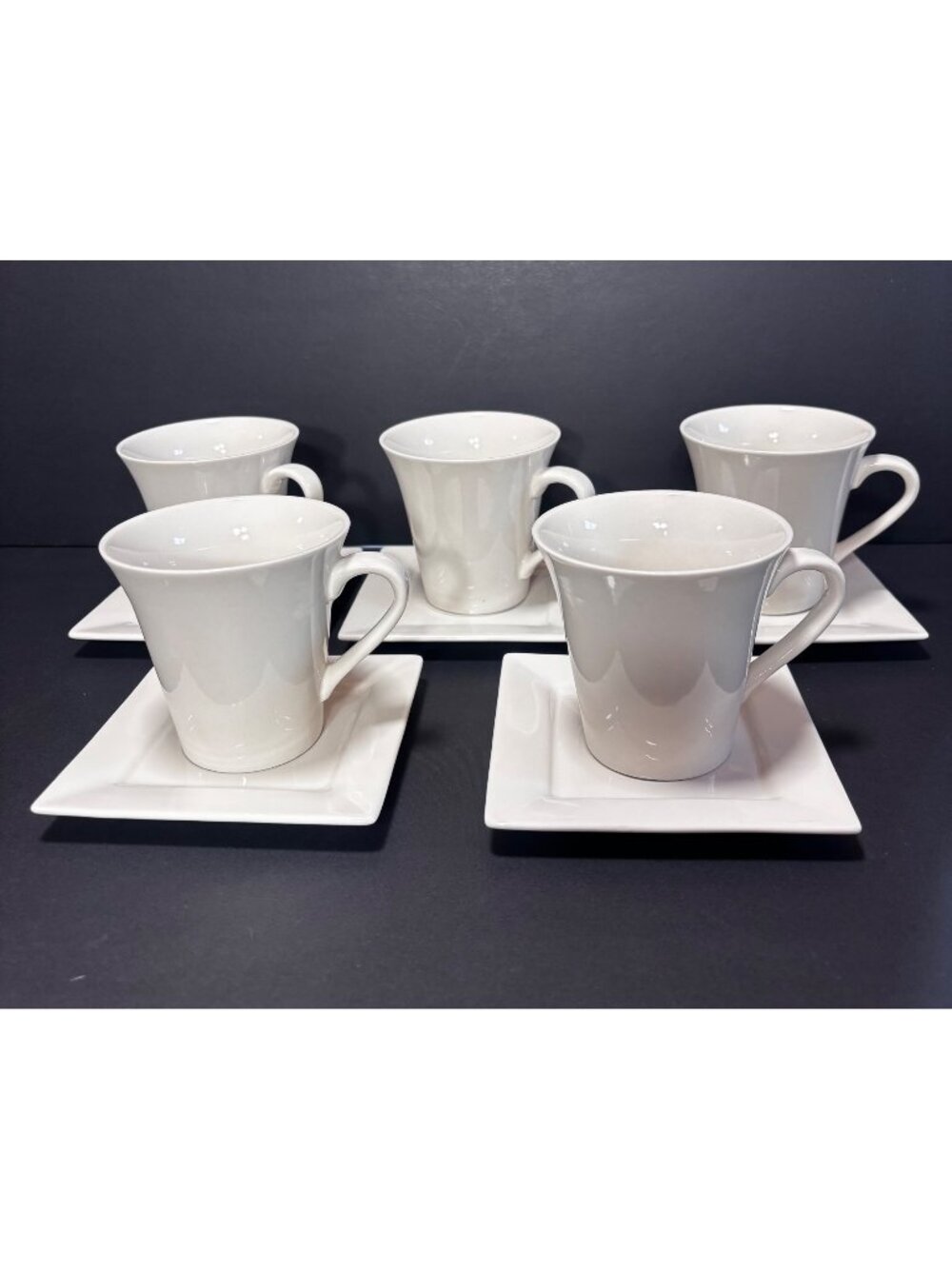 10 Strawberry Street Nova White Coffee Cups & Square Saucers Set Of 5
